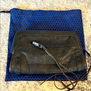 Rebecca Minkoff Black Snake Skin Textured Leather Clutch - Blue Accents
